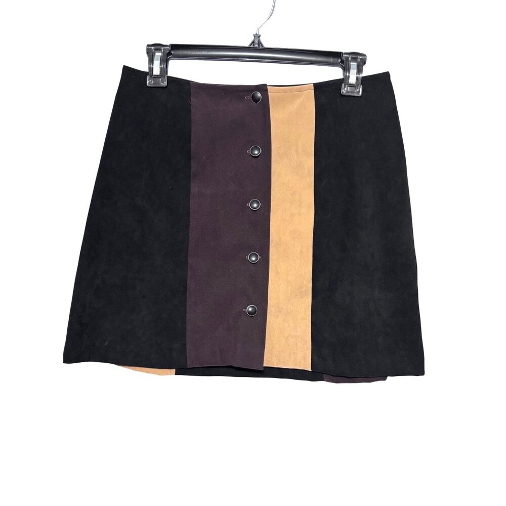 Xoxo Vintage Y2K Mini Skirt Size 9/10 Snap Buttons‎ Suede Look Black/Brown/Tan